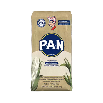 PAN Harina de Maiz Blanco Grano Entero Precocida | Pre Cooked Whole Grain Corn Meal | Gluten-free (2 lb 1 Kg)